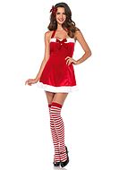 Female Santa Claus, costume dress, velvet, big bow, halterneck